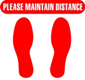 Social Distancing vinyl floor marker with foot prints and Maintain Distance